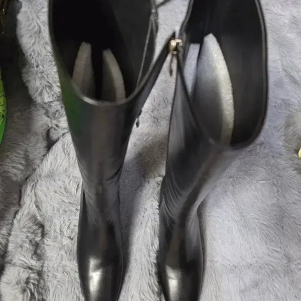 [BUNJANG] Black Leather Square Toe Long Boots with Zipper / 블랙 롱부츠 스퀘어토 지퍼 롱.  ( 새상품  )가죽부츠 230