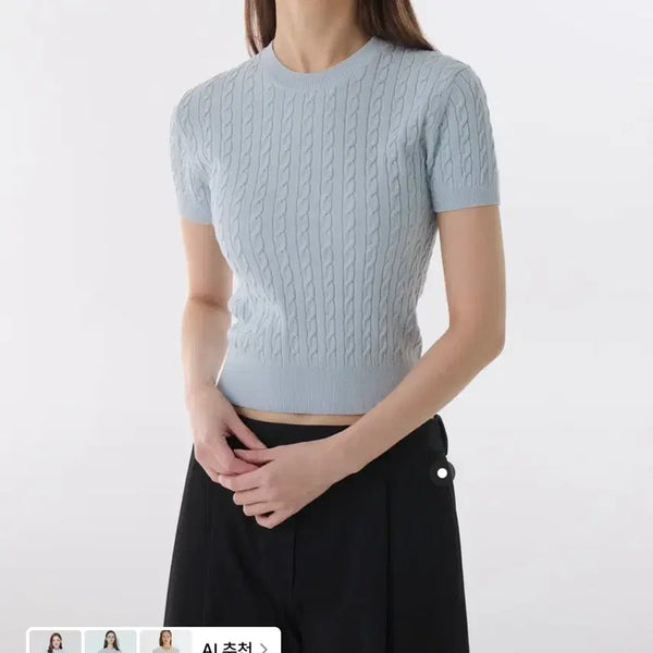 [BUNJANG] Musinsa Standard Women's Cable Crew Neck Short Sleeve Knit S / 무신사 스탠다드 우먼즈 케이블 크루 넥 반소매 니트 S
