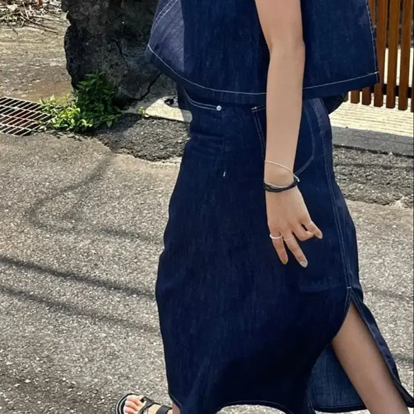 [BUNJANG] Low Gauge Cool Linen Denim Long Skirt / 저온스 쿨 린넨 데님 롱치마