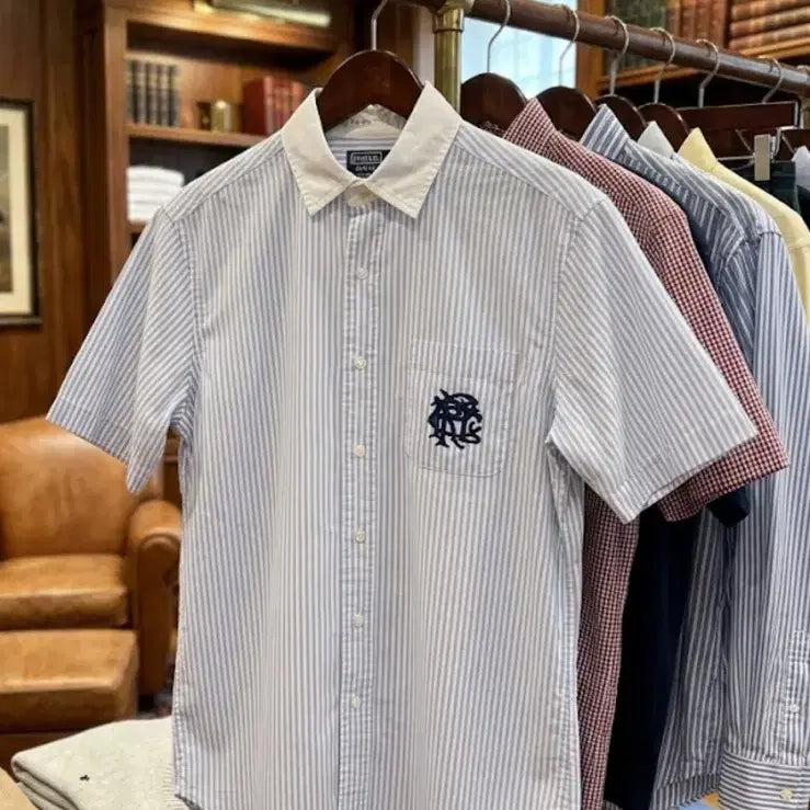 [BUNJANG] Polo Ralph Lauren Double RL Stripe Short Sleeve Shirt / 폴로 더블알엘 스트라이프 반팔 셔츠