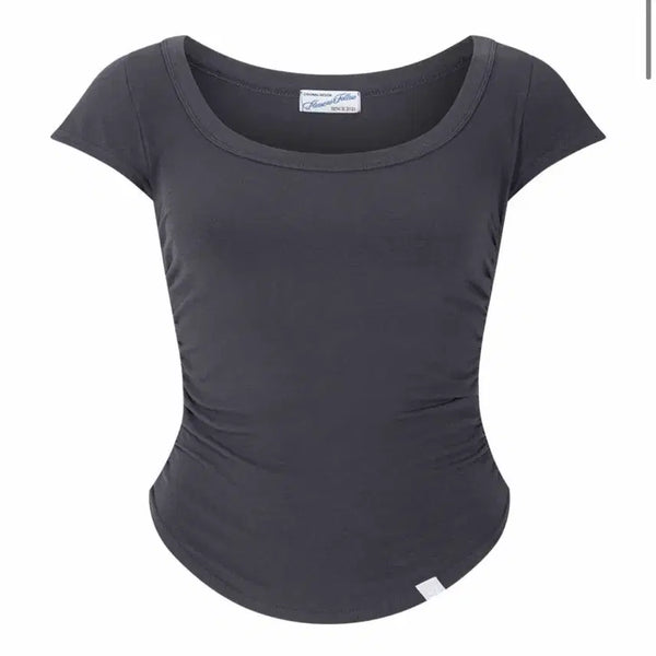 [BUNJANG] Please No Follow MOMO Shirring Short Top (Deep Charcoal) / 플리즈노팔로우 MOMO Shirring Short Top
