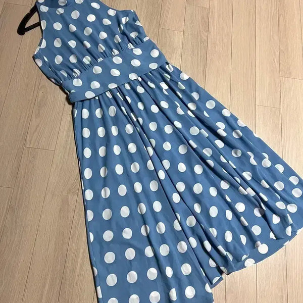 [BUNJANG] Jessi New York Polka Dot Halter Neck Sleeveless Maxi Dress / 새상품) 제시뉴욕 도트 홀터넥 나시 롱원피스 민소매플레어햅번휴가룩여행룩