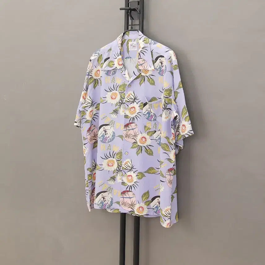 [BUNJANG] WAREHOUSE Duke Kahanamoku Rayon Hawaiian Shirt (Purple-Blue) / 웨어하우스 50's 듀크 카하나모쿠 레이온 하와이안셔츠 복각 L~105
