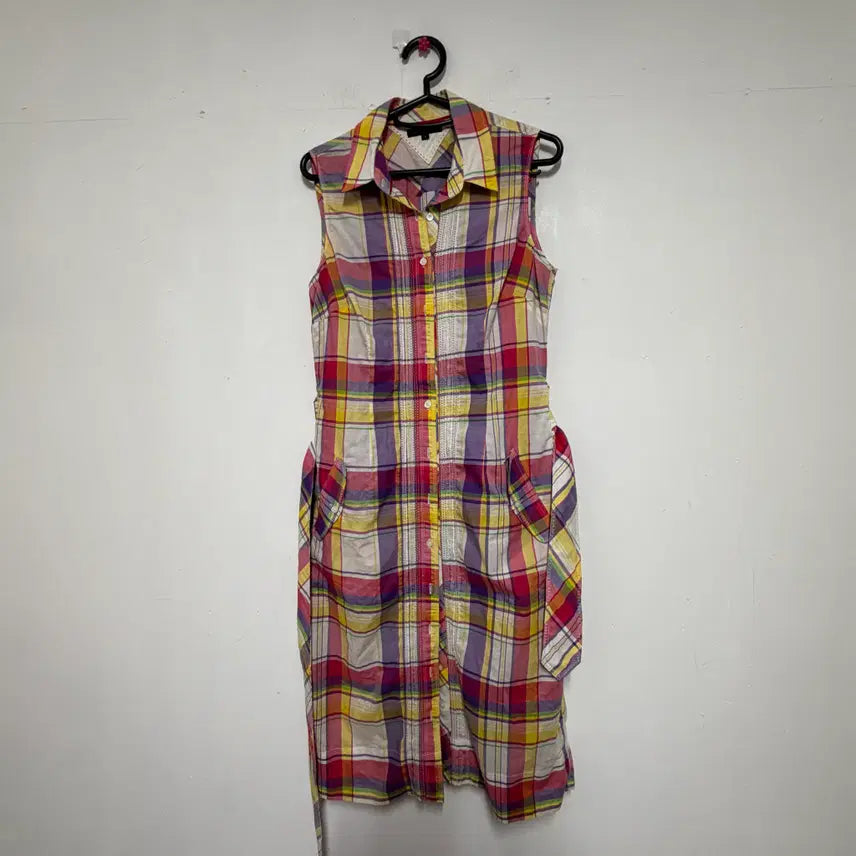 [BUNJANG] Tommy Hilfiger Sleeveless Checkered Dress / 213 정품 타미힐피거 민소매 체크원피스 (허리끈 포함)