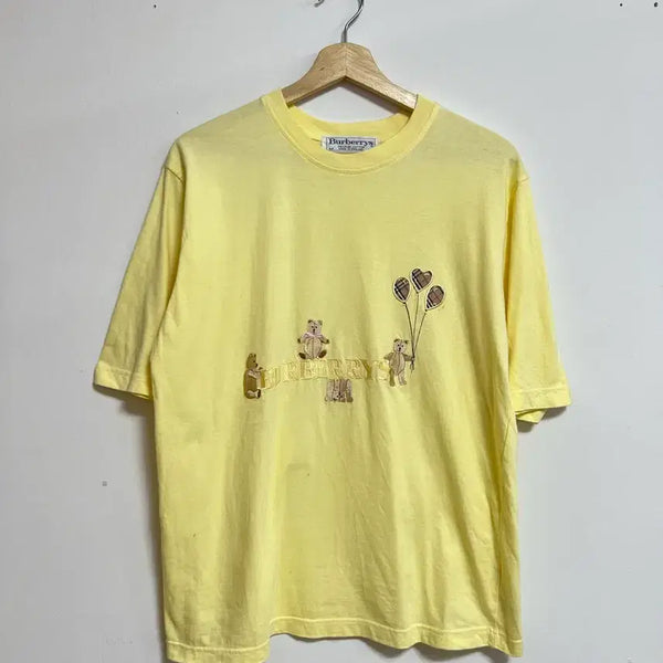 [BUNJANG] Burberry Embroidered T-Shirt - Women's L - Yellow / 올드 버버리 자수 티셔츠