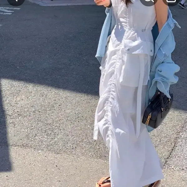[BUNJANG] Casual Sleeveless Maxi Dress with Large Pockets / 큰포켓나시원피스