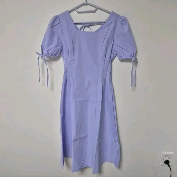 [BUNJANG] Square Neck Puff Sleeve Dress - Sea Blue / 새상품 바다색 퍼프 소매 스퀘어넥 원피스 S