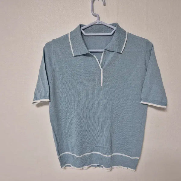 [BUNJANG] Women's Sky Blue Collar Knit Short Sleeve Top / 새상품 여성 하늘색 카라 니트 반팔 free