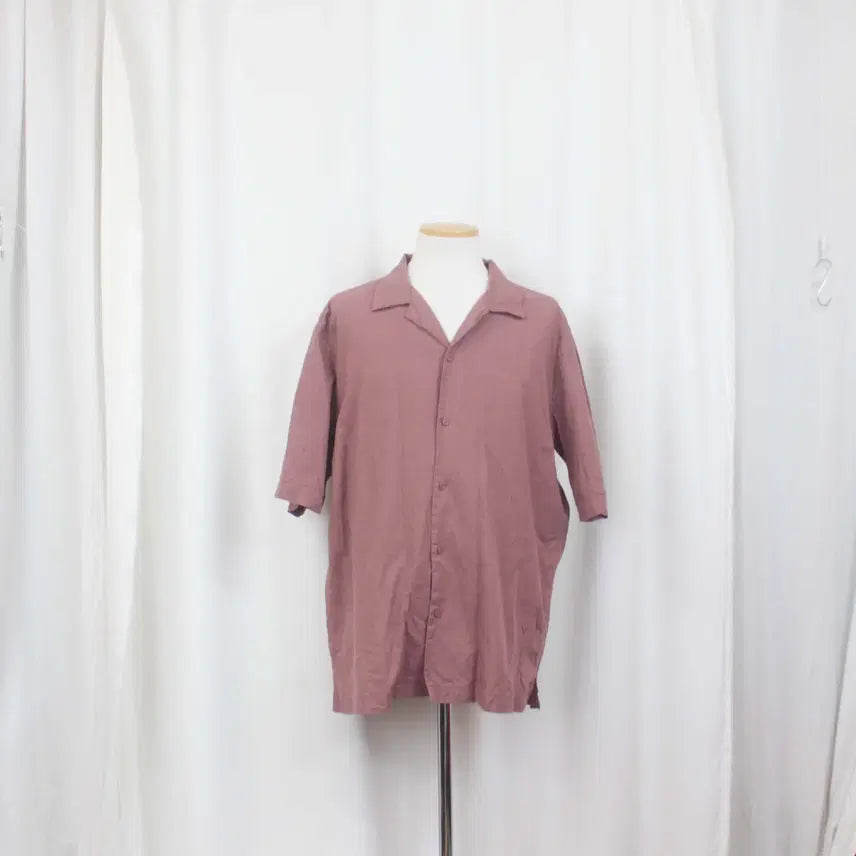 [BUNJANG] Musinsa Standard Men's No-Band Collar Short Sleeve Shirt Dark Pink (XL) / [정품] 무신사 스탠다드 남성 노밴딩 카라 반팔 셔츠 (XL) 상상샵