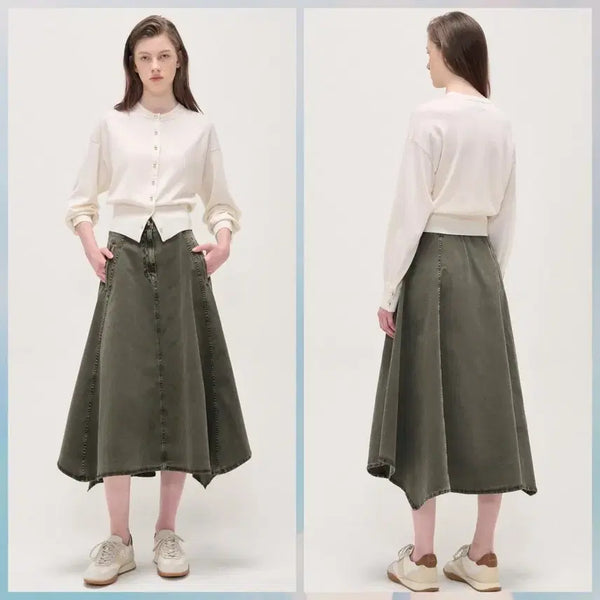 [BUNJANG] TIME Flare Back-Banding Denim Skirt / 타임  플레어 백 밴딩 데님 스커트