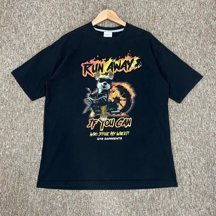 [BUNJANG] QT8 Garments Black Graphic T-Shirt L / 큐티에잇 가먼츠 블랙 그래픽 반팔티 L
