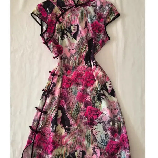[BUNJANG] NANA-style Traditional Dried Rose Punk Qipao Dress / 나나st 전통말린장미 초희귀 펑크치파오 드레스