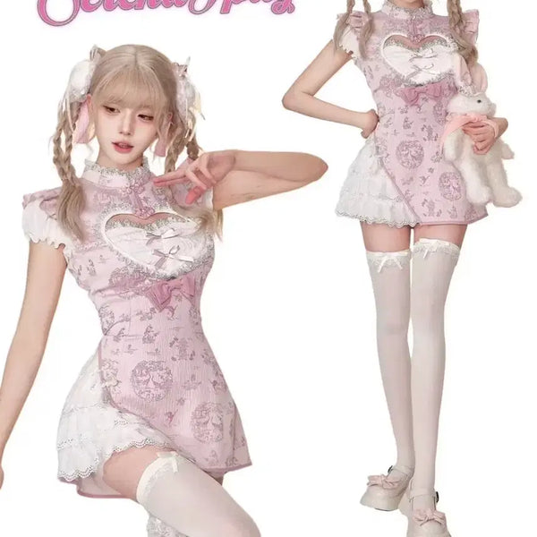 [BUNJANG] Mallow Pink Rabbit Yandere Cheepao Cosplay Dress / 말랑핑크토끼 지뢰계얀데레치파오 초희귀 코스프레로걀드레스