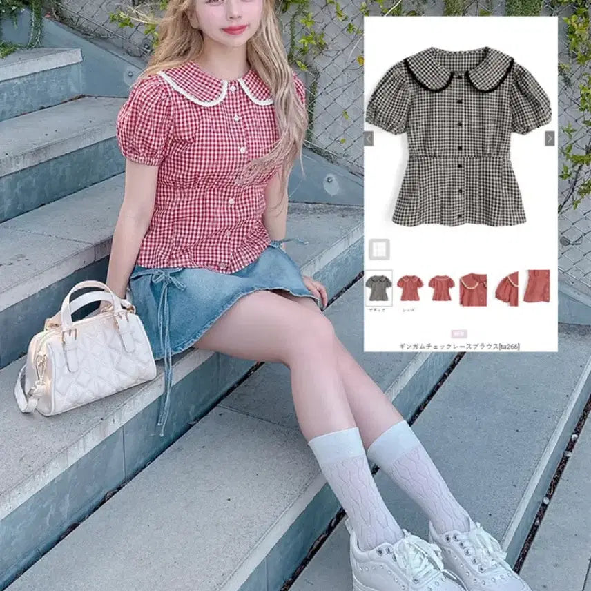 [BUNJANG] GRL Red Check Blouse / grl 그레일 레드 체크 블라우스 스나계 일브
