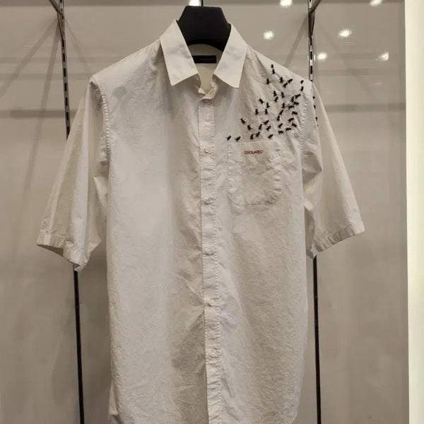 [BUNJANG] DSQUARED2 White Ant Embroidery Short Sleeve Shirt Size 50 / DSQUARED2 반팔 셔츠 개미 자수50