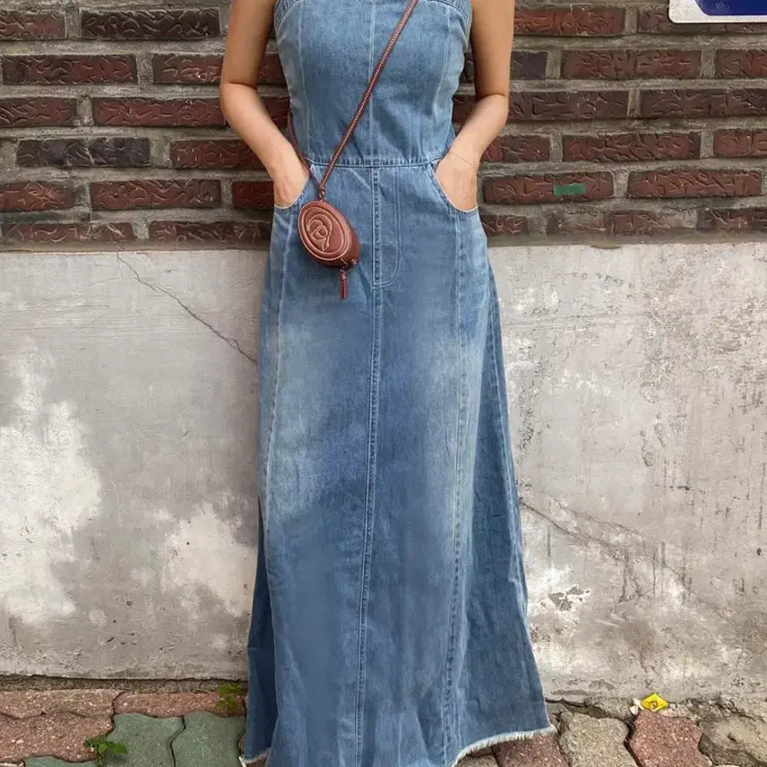 [BUNJANG] Rience Bustier Denim Maxi Dress M / 리언스 뷔스티에 데님 맥시 원피스