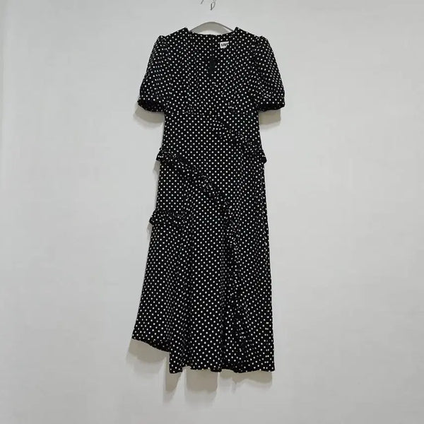 [BUNJANG] Dot Frill Dressy Long Dress / 도트프릴 드레시 롱원피스
