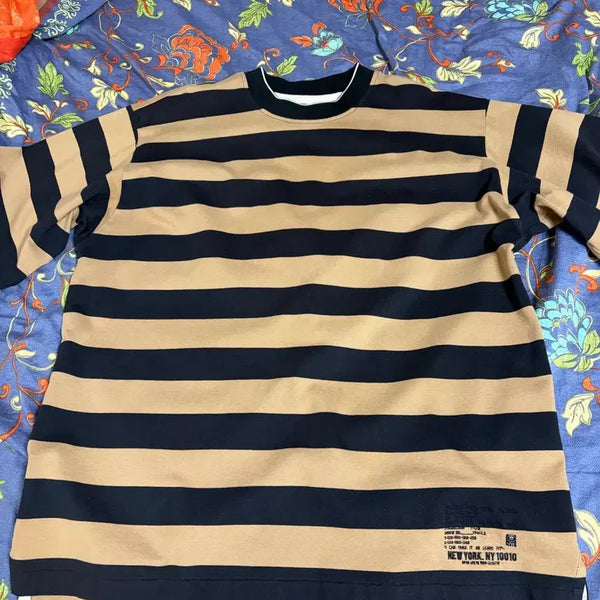 [BUNJANG] JILLSTUART NEW YORK Stripe T-Shirt Camel/Black / 질스튜어트뉴욕 스트라이프 티셔츠 카멜/블랙