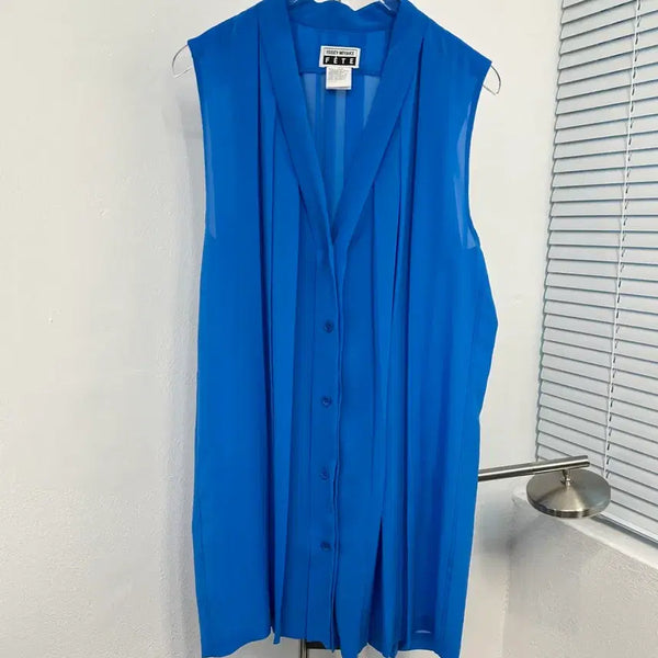 [BUNJANG] Issey Miyake Pleats Sleeveless Shirt Dress Blue / 이세이미야케 플리츠 슬리브리스 셔츠 원피스 3 블루
