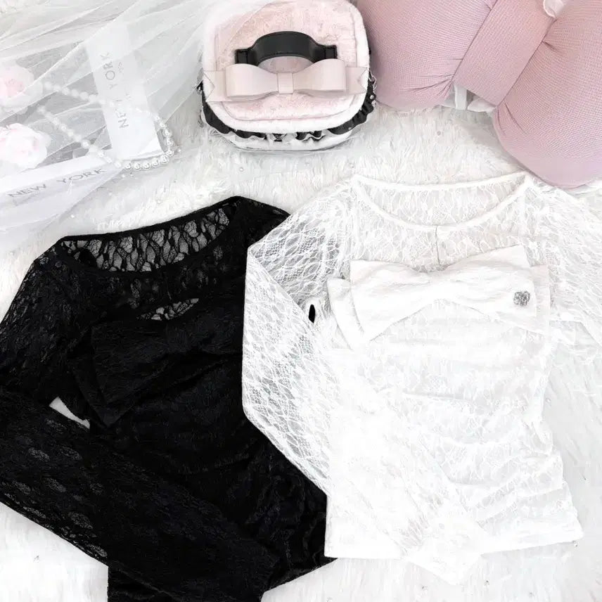 [BUNJANG] Honey Mew Lace Big Ribbon Ensemble Top White / 허니뮤 honey mew 레이스 빅리본 앙상블 톱 화이트