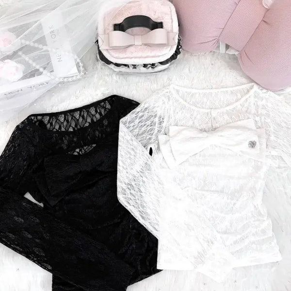 [BUNJANG] Honey Mew Lace Big Ribbon Ensemble Top White / 허니뮤 honey mew 레이스 빅리본 앙상블 톱 화이트