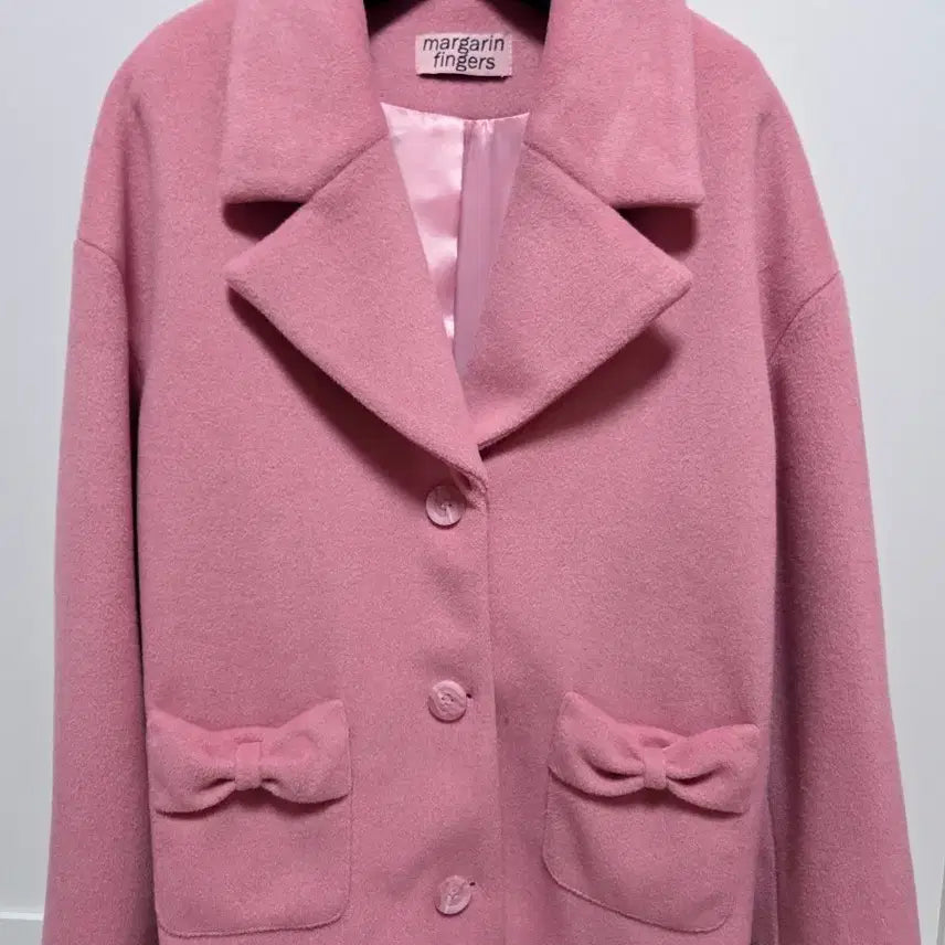 [BUNJANG] Margarin Fingers Pink Ribbon Pocket Coat / 마가린핑거스 핑크 리본 포켓 코트