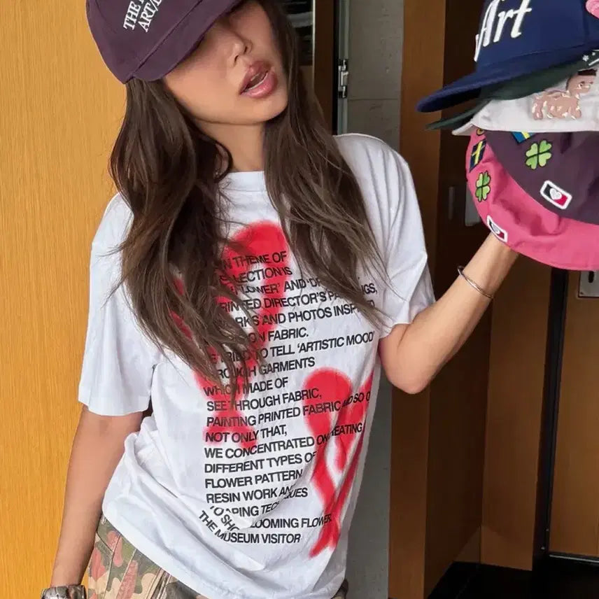 [BUNJANG] The Museum Visitor Heart Print Oversized T-Shirt / 더뮤지엄비지터 하트 프린트 오버핏 티셔츠