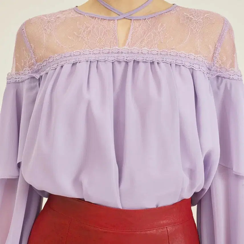 [BUNJANG] O!Oi Lace Blouse Lilac / 오앨 레이스 블라우스 새제품