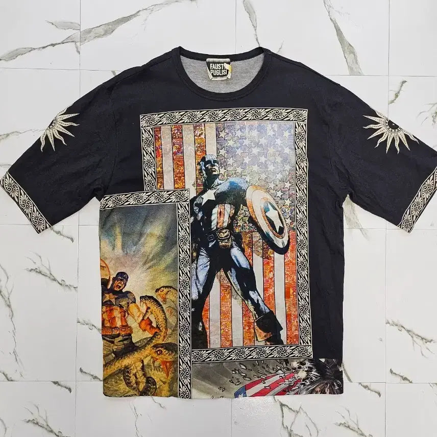[BUNJANG] FAUST PUGLISI Captain America Short Sleeve T-Shirt / FAUST PUGLISI 마블 캡틴아메리카 반팔티