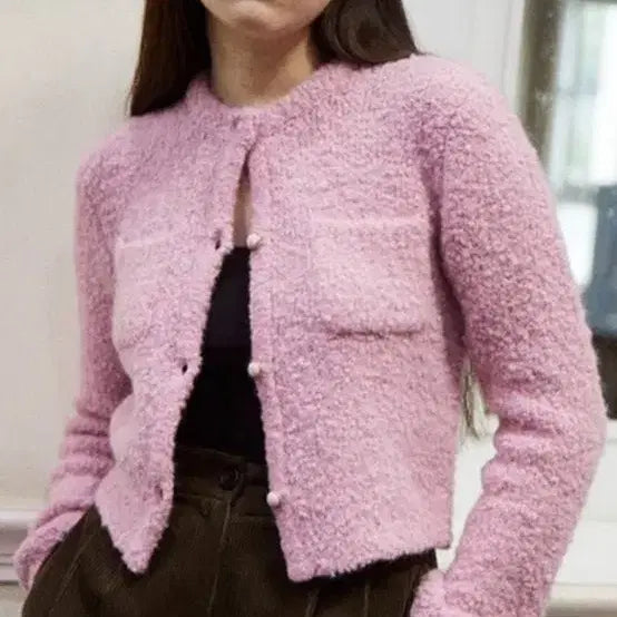 [BUNJANG] The Aperture Pink Tweed Cardigan 60s Lady Knit Crop Jacket / 디애퍼처 핑크 트위드 가디건 60s Lady Knit Crop Jacke