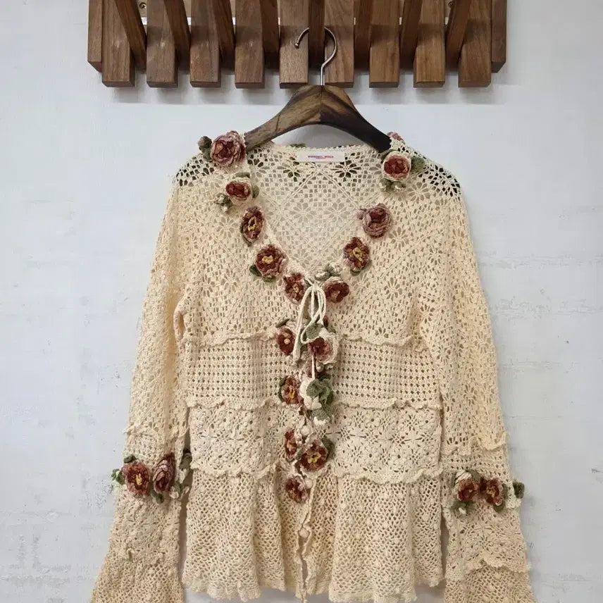 [BUNJANG] Wonderful World Kaneko Isao Flower Knit Cardigan / 일본빈티지 원더풀월드 카네코이사오카디건(정품)