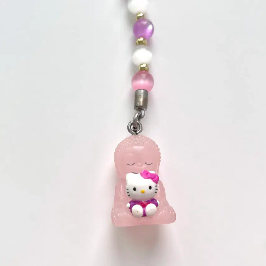 [BUNJANG] Vintage Hello Kitty Buddhist Buddha Strap Charm - Translucent Pink / 고전 키티 스트랩 불교부처불상 반투명 핑크 스트랩형