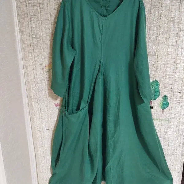 [BUNJANG] BAN SEUK Solid Color Linen Green Long Dress / 미사용)BAN SEUK 단색 린넨 그린 롱원피스