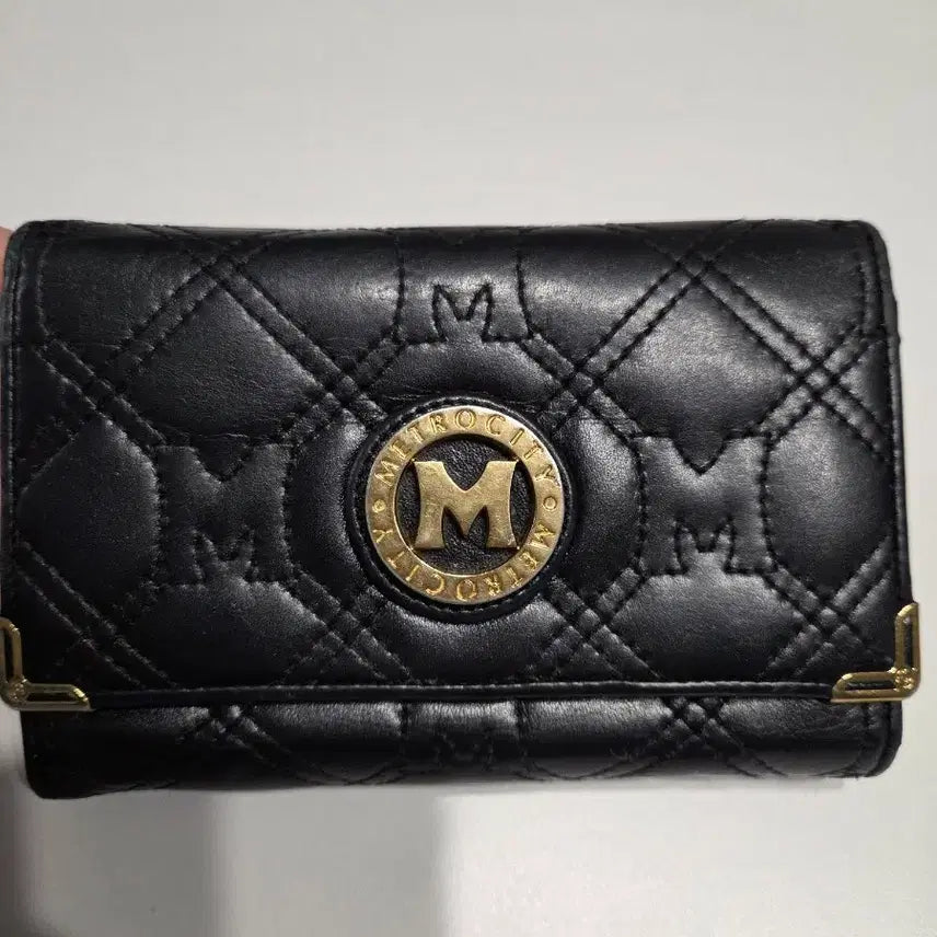 [BUNJANG] Metrociti Bifold Wallet Black Leather / 메트로시티 중지갑 블랙