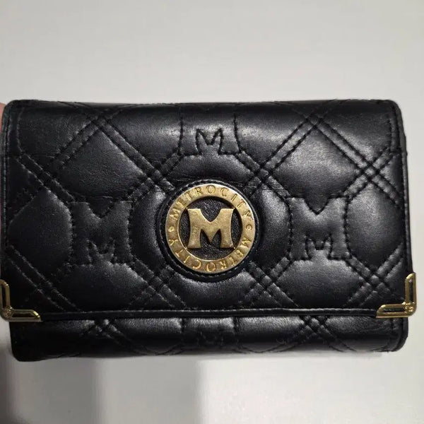 [BUNJANG] Metrociti Bifold Wallet Black Leather / 메트로시티 중지갑 블랙