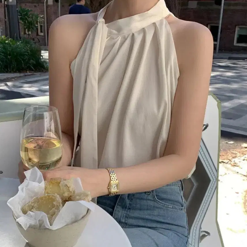 [BUNJANG] Benito Halterneck Blouse Ivory / 베니토 홀터 아이보리 블라우스