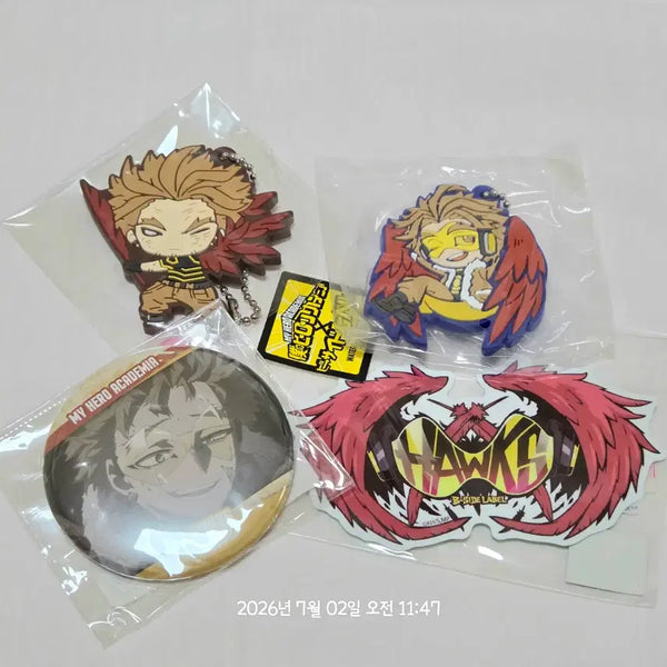 [BUNJANG] My Hero Academia Hawks Nitorotan Keyring, Badge, Sticker Set / 나히아 호크스 니토탄 키링 뱃지