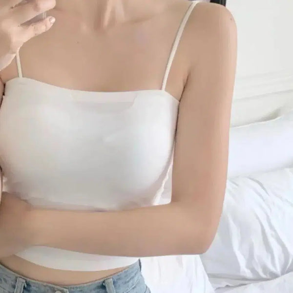 [BUNJANG] Ice Silk Seamless Cami Tank Top - White / 여름 아이스 실크 심리스 나시 캡나시탑 *화이트