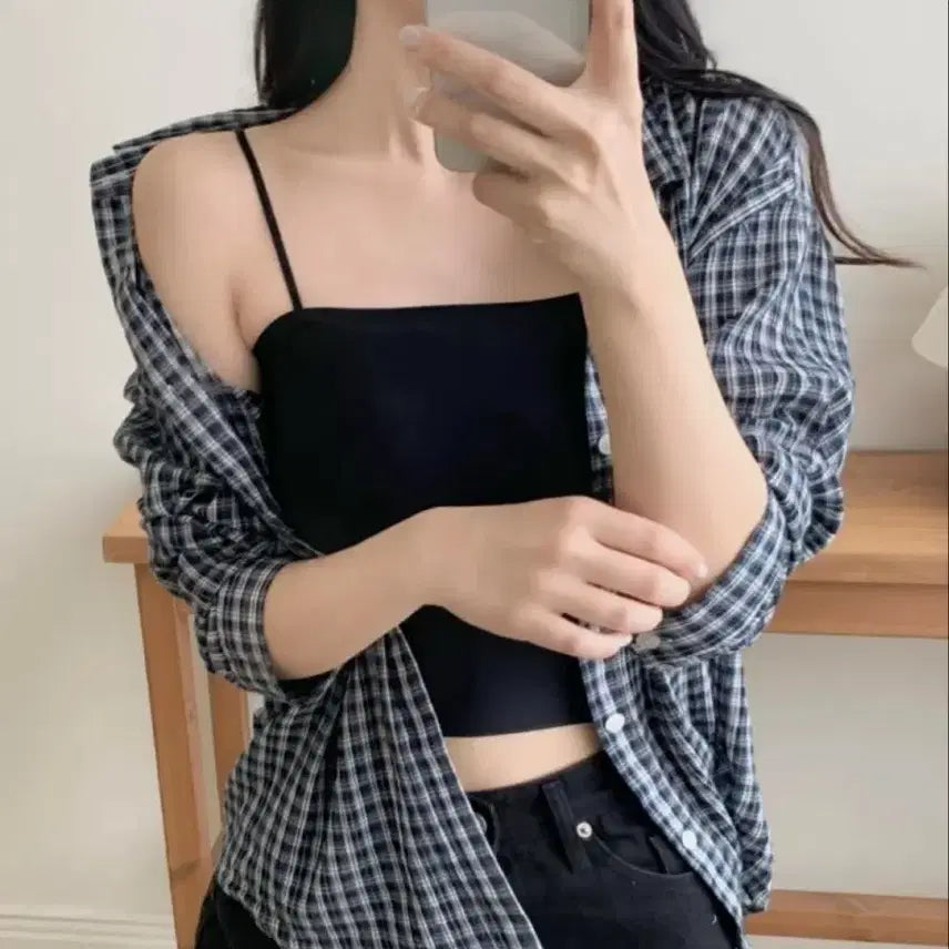 [BUNJANG] Ice Silk Seamless Camisole Top - Black / 여름 아이스 실크 심리스 나시 캡나시탑 *블랙