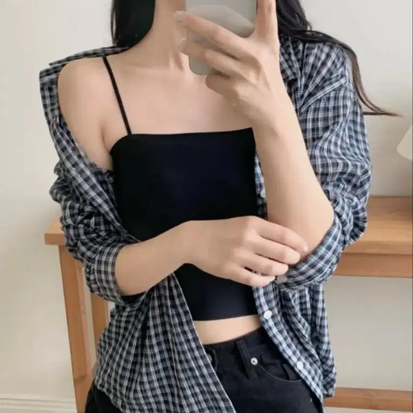 [BUNJANG] Ice Silk Seamless Camisole Top - Black / 여름 아이스 실크 심리스 나시 캡나시탑 *블랙