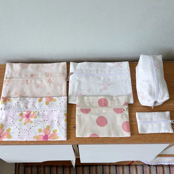 [BUNJANG] Handmade Fabric Pouch Set - Floral, Polka Dot, Coin Purse / 패브릭 파우치 플라워, 도트, 미니 파우치 동전지갑