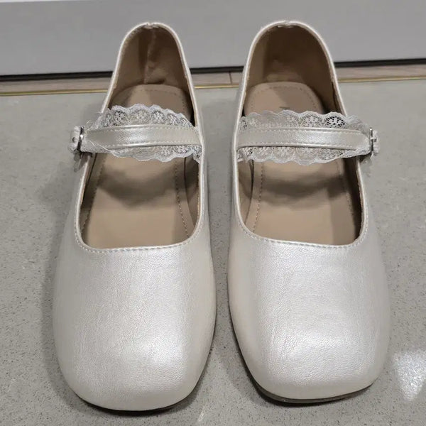 [BUNJANG] 230 White Ivory Lace Mary Jane Loafer Flats / 230 메리제인 슈즈 단화 로퍼 레이스 화이트 아이보리