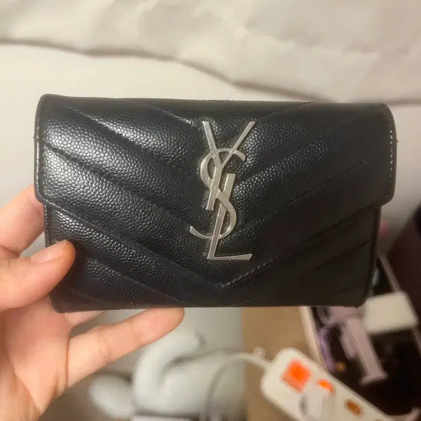 [BUNJANG] Saint Laurent Black Quilted Leather Wallet with Silver Logo / 생로랑 지갑 정품
