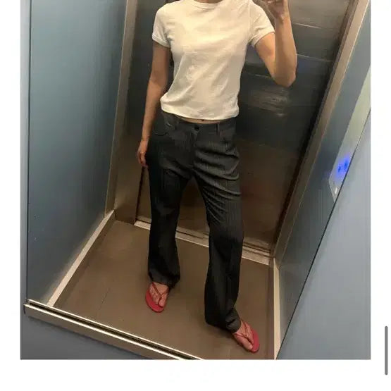 [BUNJANG] Pinstripe Ponytail Slacks - Gray / 포니테일 핀스트라이프 슬랙스