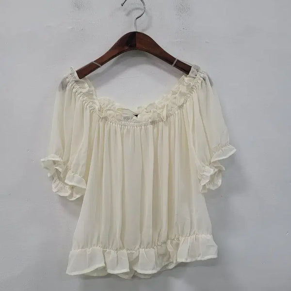 [BUNJANG] INGNI Off-the-Shoulder Frill Blouse Ivory / INGNI 오프숄더 프릴 블라우스 아이보리