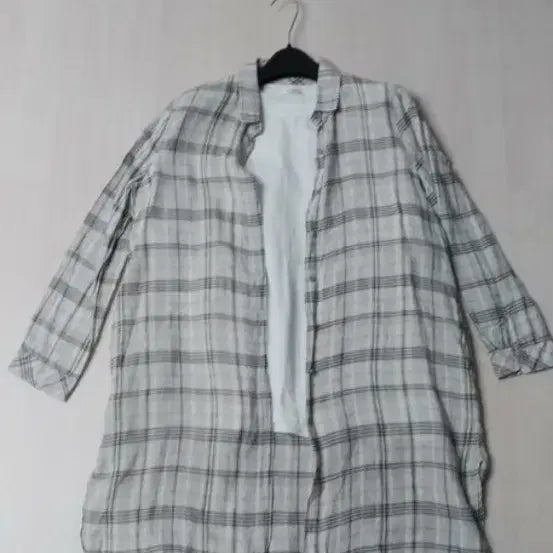 [BUNJANG] Linen Check Long Shirt / 린넨 체크 롱셔츠