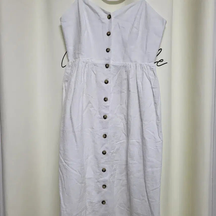 [BUNJANG] H&M White Linen Button Sleeveless Midi Dress / 택O새상품) H&M 화이트 린넨 버튼 원피스