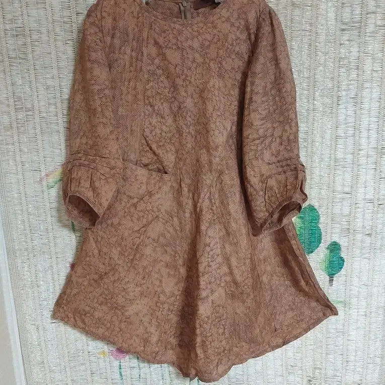 [BUNJANG] Sodam Natural Dye Brown Pattern Long T-Shirt / 미사용)소담 천연염색 브라운 패턴 롱 티셔츠
