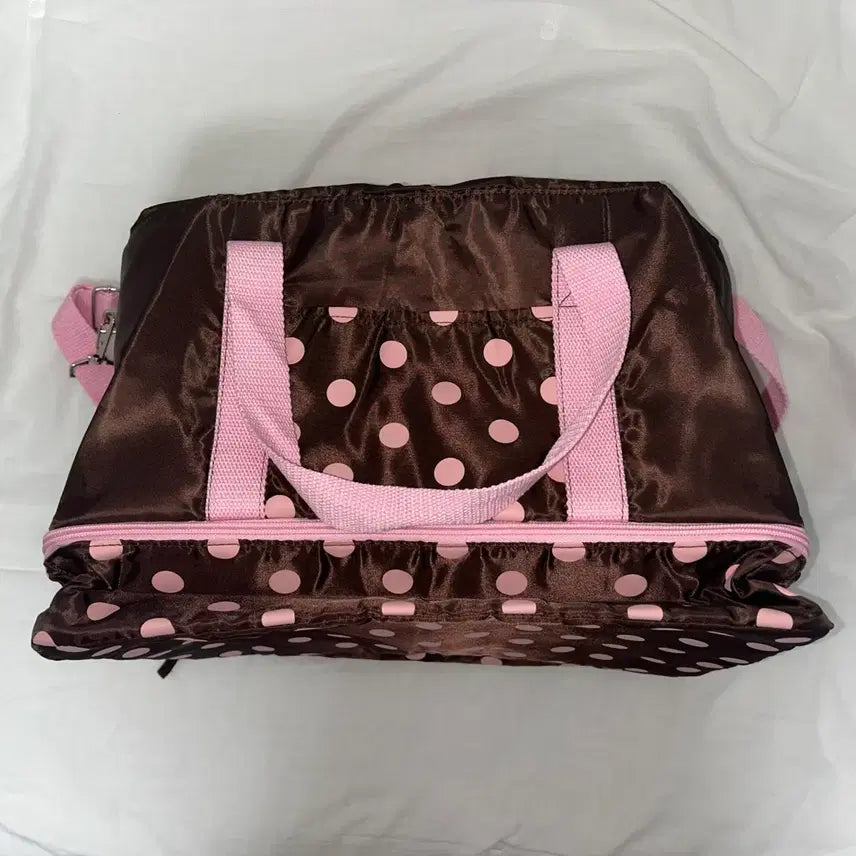 [BUNJANG] Lazysusan Pink Brown Polka Dot Insulated Tote Bag / Lazysusan 핑크 브라운 도트무늬 보냉백 토트백