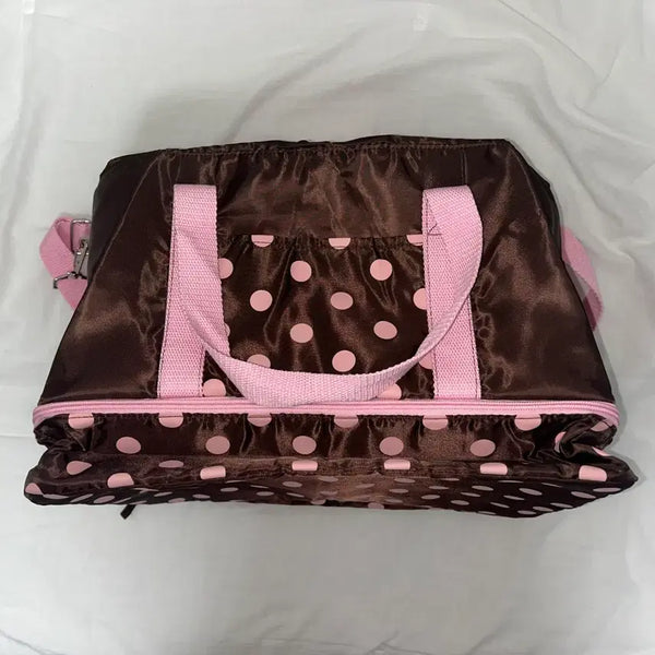[BUNJANG] Lazysusan Pink Brown Polka Dot Insulated Tote Bag / Lazysusan 핑크 브라운 도트무늬 보냉백 토트백